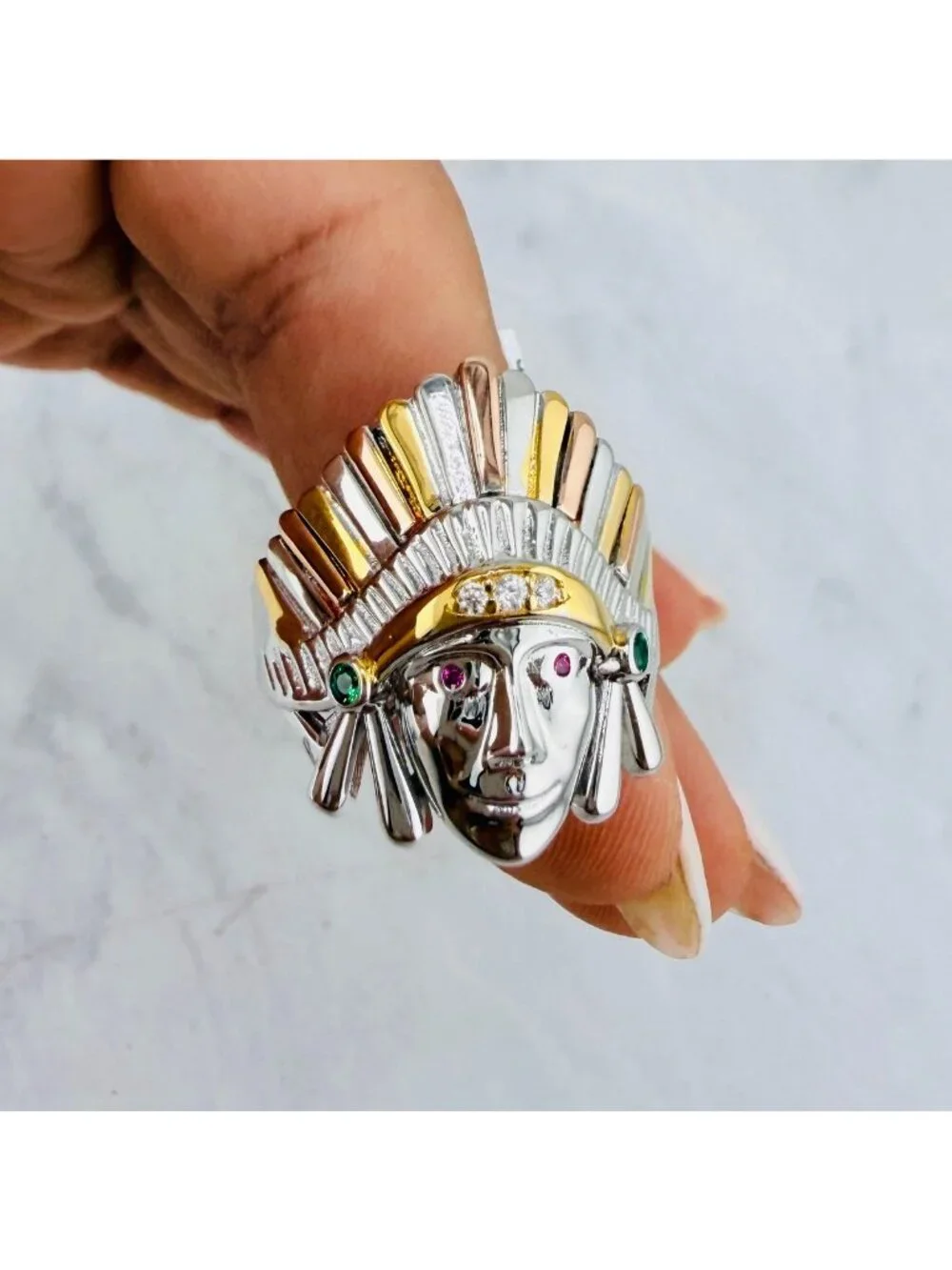 925 Sterling Silver Native American Chief Ring | Indian Chief Ring | Men’s